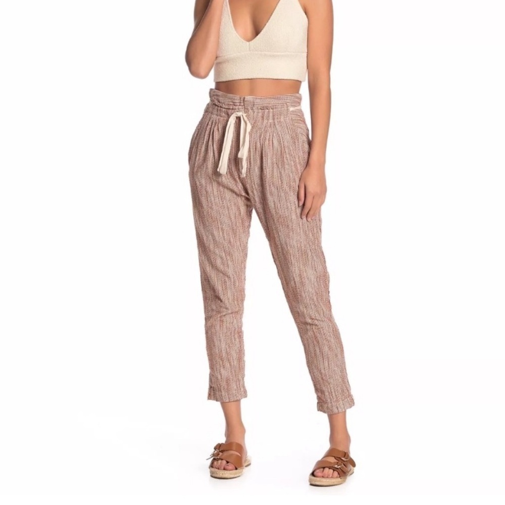 NWT Free People Light at Sunrise Crop woven cotton pants in a stripe pattern 4